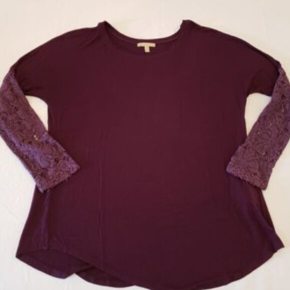 Bordeaux Burgundy Long Crochet Sleeve Shirt Jersey Knit Top - Picture 4 of 8